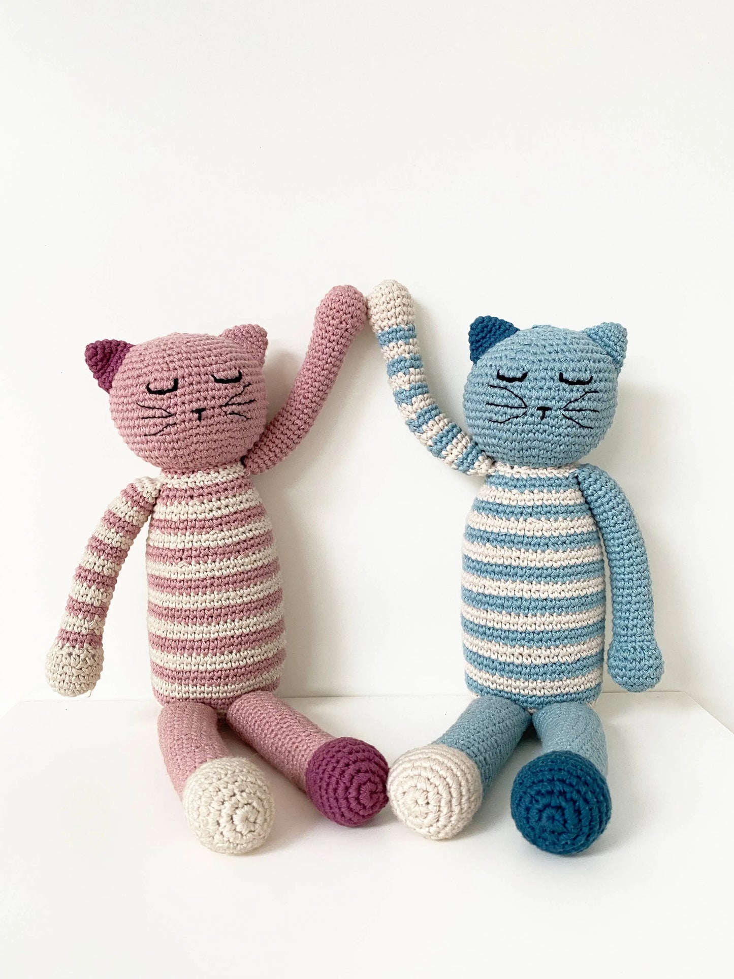 Kitten Toy - Sleeping Kitten Handmade Organic Cotton, Two Kittens, Pink and Blue - The Baby Blanket Store LLC Stuffed Animal