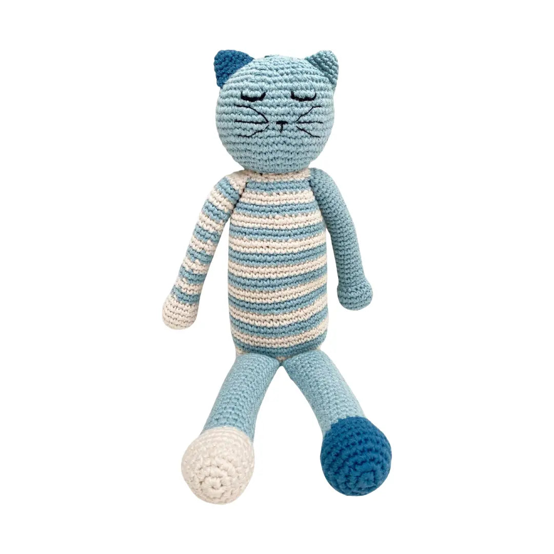 Kitten Toy - Sleeping Kitten Handmade Organic Cotton, Blue Kitten - The Baby Blanket Store LLC Stuffed Animal