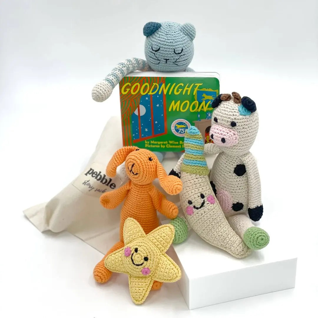 Baby Shower Gift - Good Night Moon with 5 Handmade Organic Cotton Stuffed Animals - The Baby Blanket Store LLC Stuffed Animal Gift Set