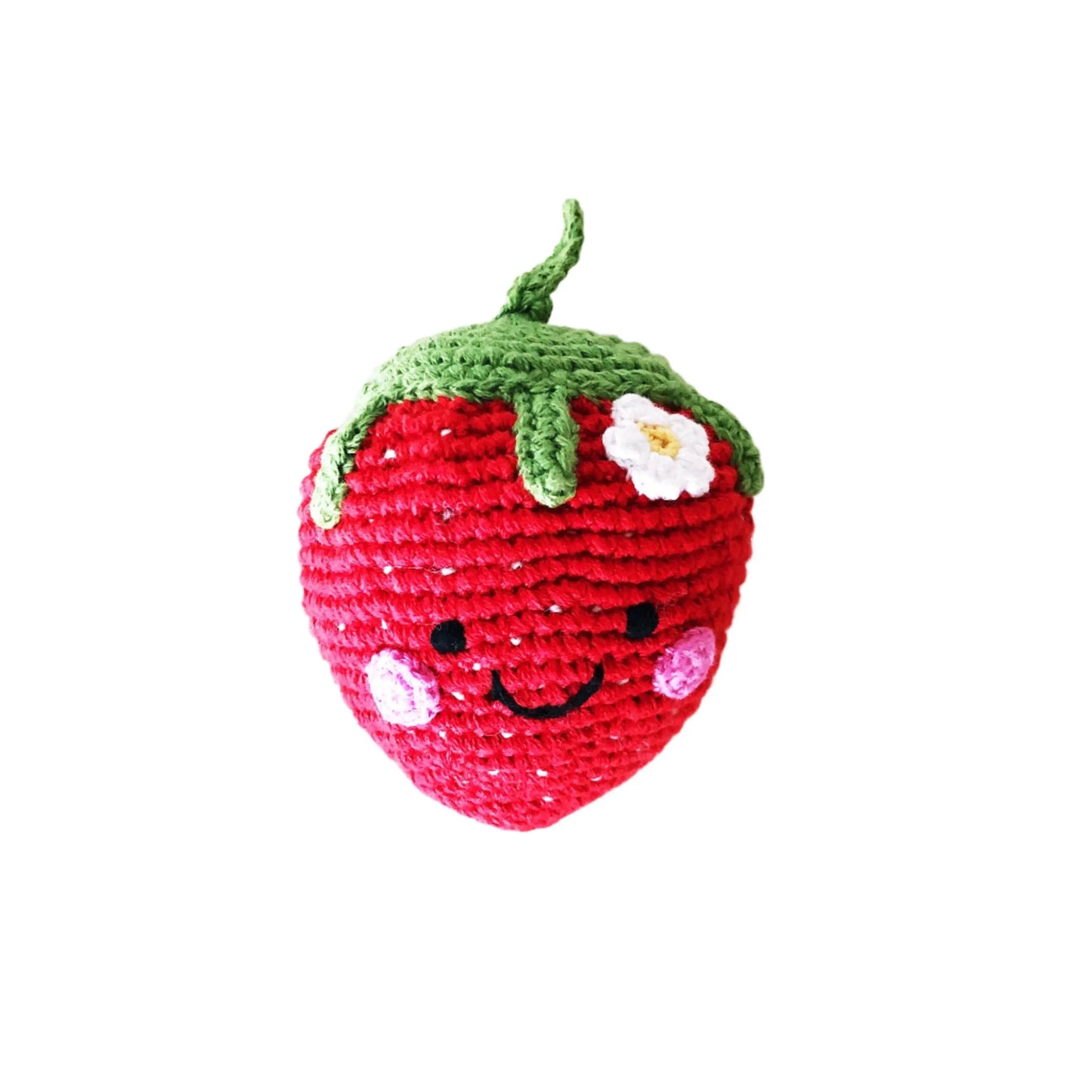 Strawberry - Handmade Organic Cotton with Gentle Rattle Pebble