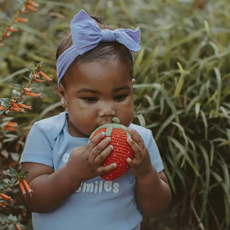 Strawberry - Handmade Organic Cotton with Gentle Rattle Pebble