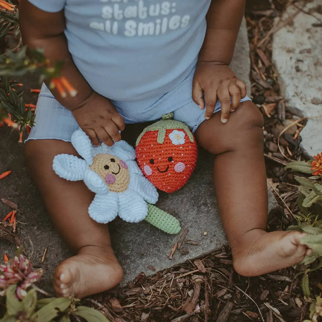 Strawberry - Handmade Organic Cotton with Gentle Rattle Pebble