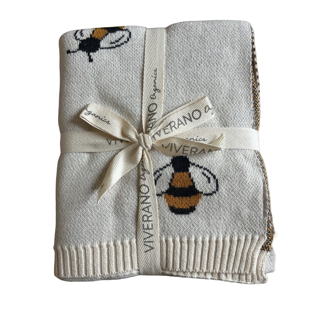 The Baby Blanket Store Crib Blanket 30" x 42" Bee | Organic Cotton Jacquard Sweater Knit Baby Blanket