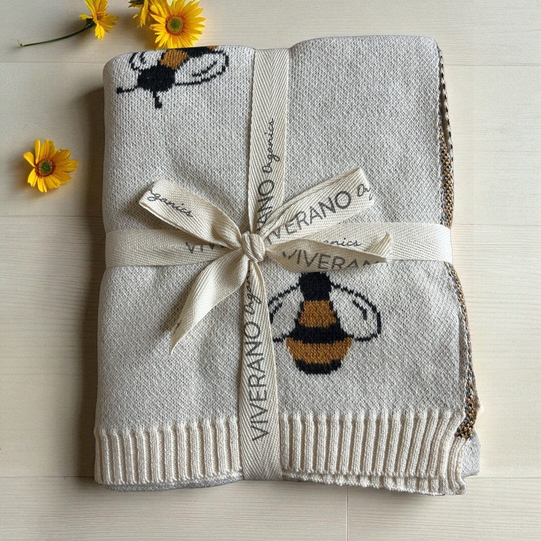 The Baby Blanket Store Crib Blanket 30" x 42" Bee | Organic Cotton Jacquard Sweater Knit Baby Blanket