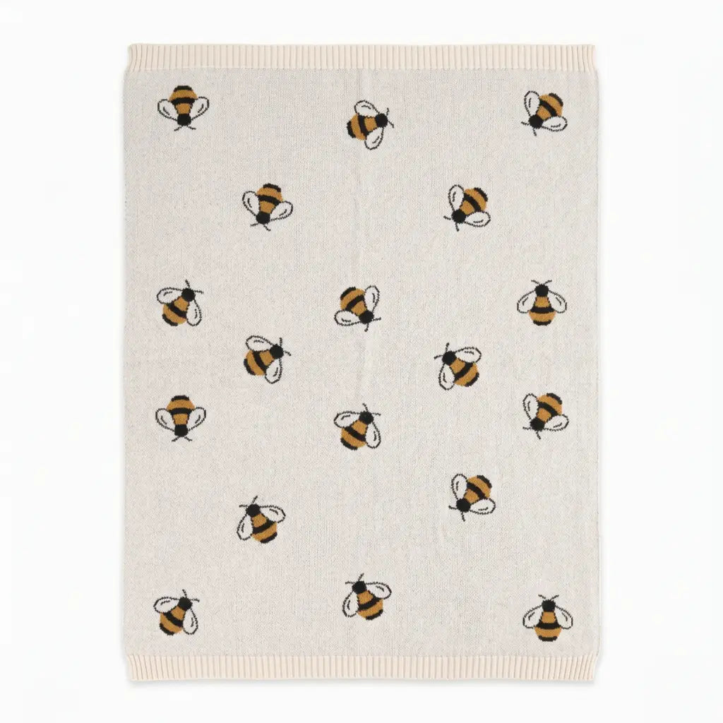 The Baby Blanket Store Crib Blanket 30" x 42" Bee | Organic Cotton Jacquard Sweater Knit Baby Blanket