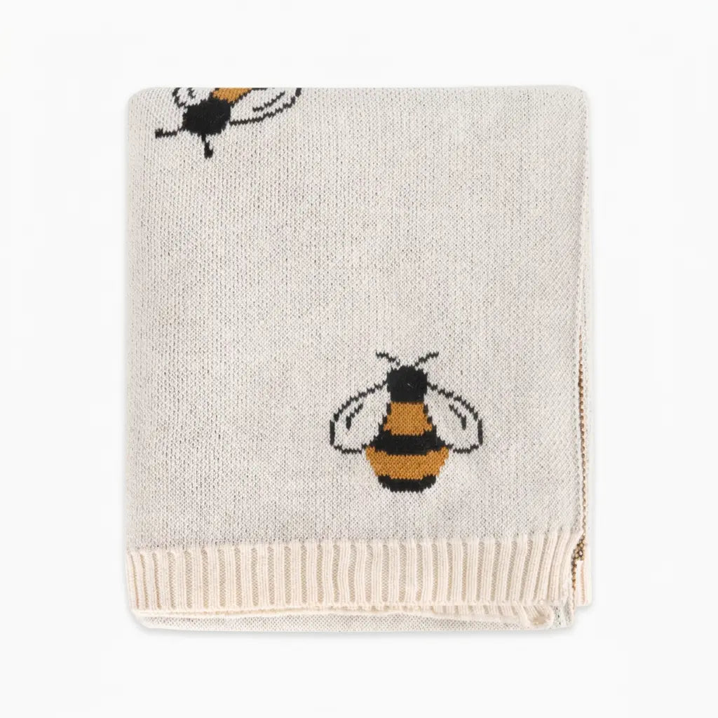The Baby Blanket Store Crib Blanket 30" x 42" Bee | Organic Cotton Jacquard Sweater Knit Baby Blanket