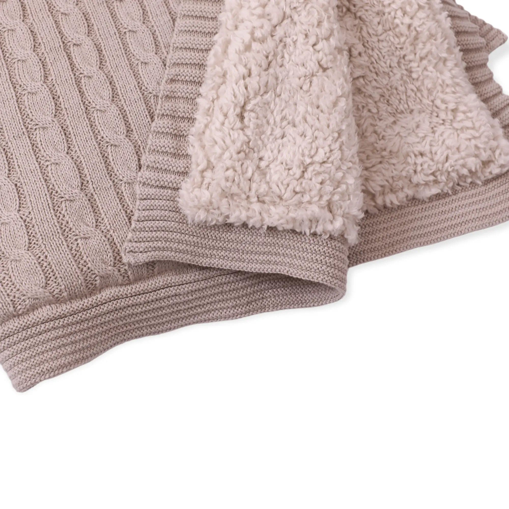 The Baby Blanket Store Crib Blanket 32"x 40" Taupe Cozy Sherpa Cable Organic Knit Baby Blanket