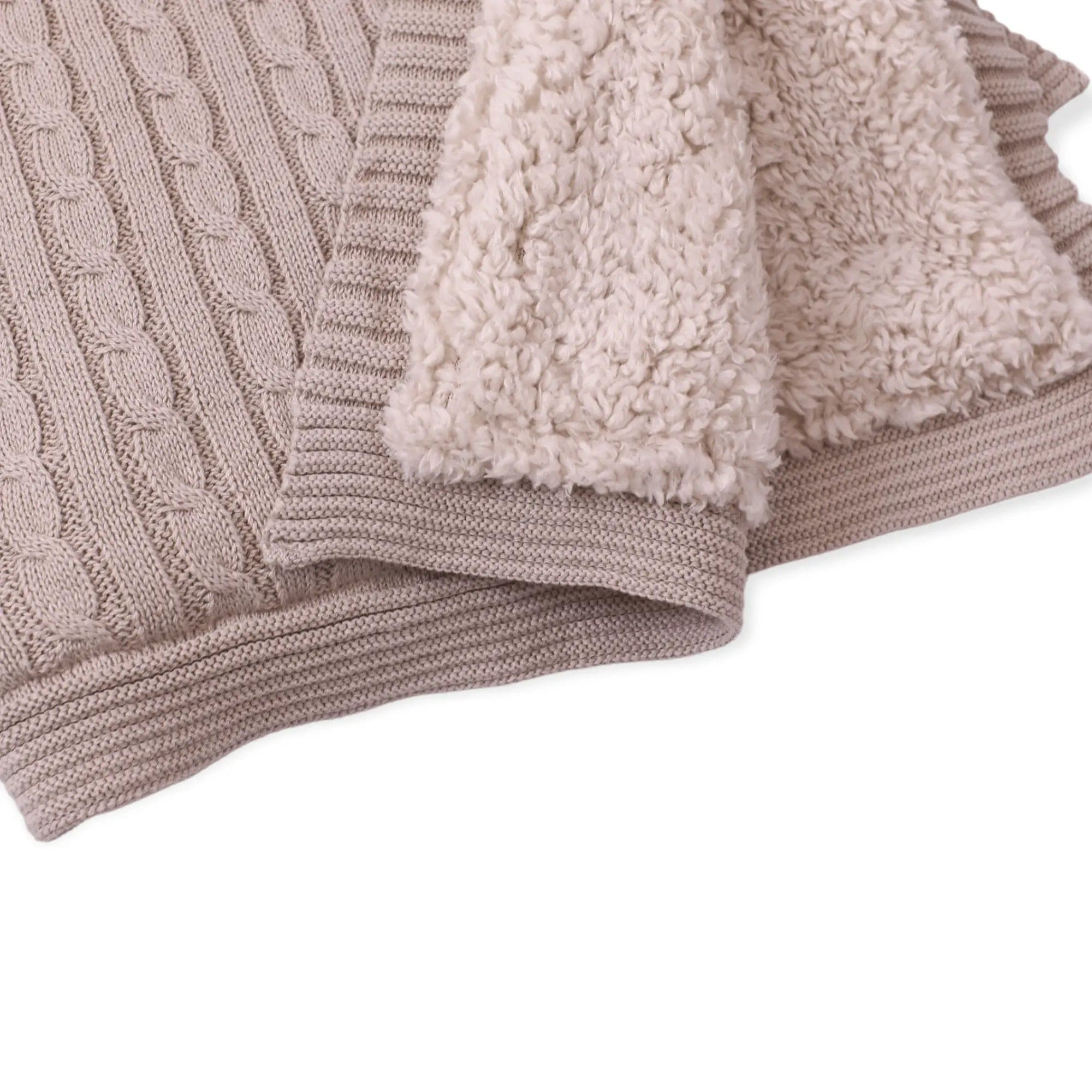 The Baby Blanket Store Crib Blanket 32"x 40" Taupe Cozy Sherpa Cable Organic Knit Baby Blanket