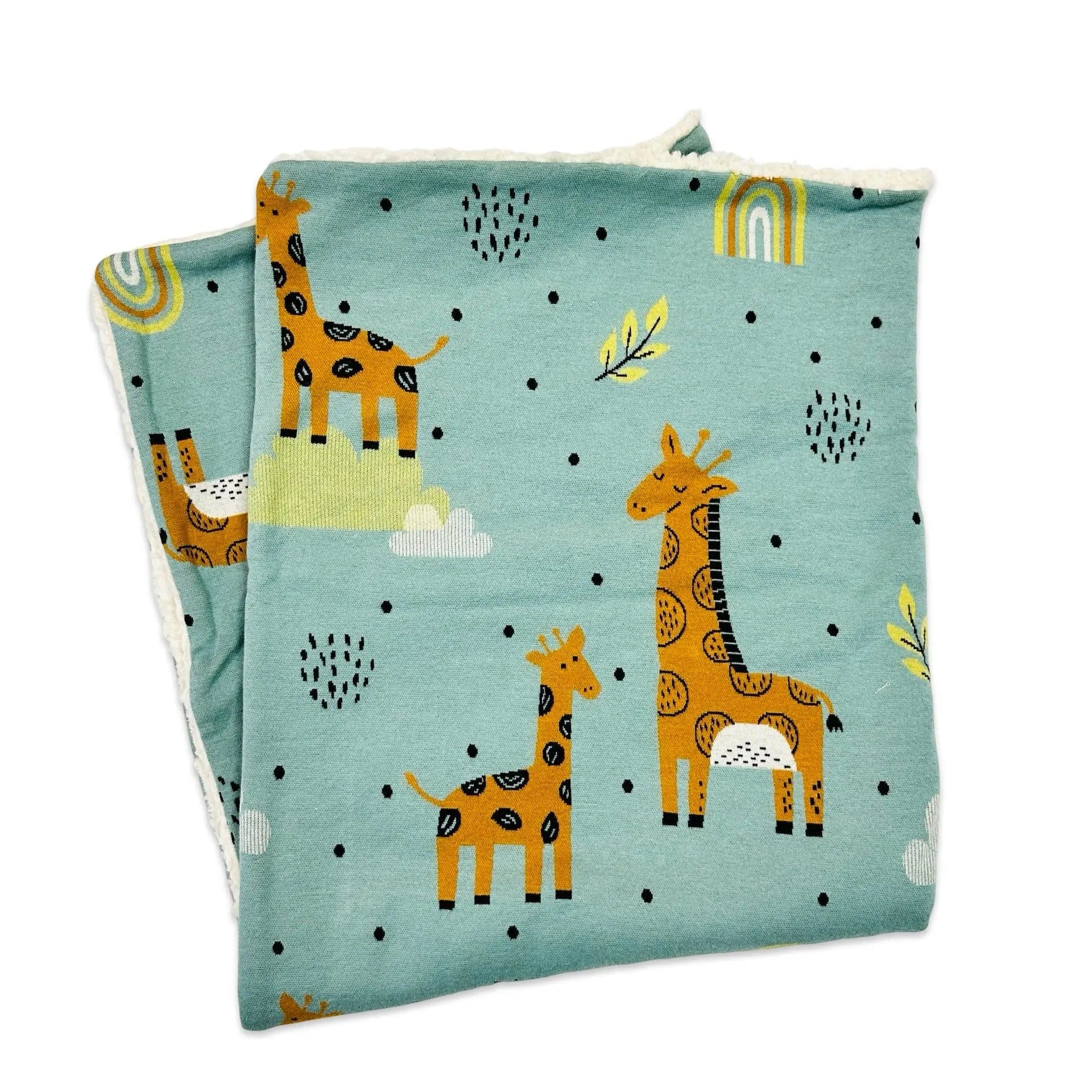 The Baby Blanket Store Crib Blanket 32"x 40" One Size / Sea Green Giraffe Safari Sherpa | Organic Cotton Jacquard Knit Baby Blanket
