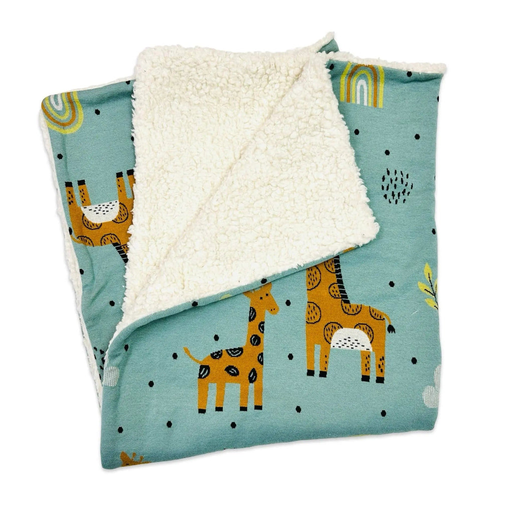 The Baby Blanket Store Crib Blanket 32"x 40" One Size / Sea Green Giraffe Safari Sherpa | Organic Cotton Jacquard Knit Baby Blanket