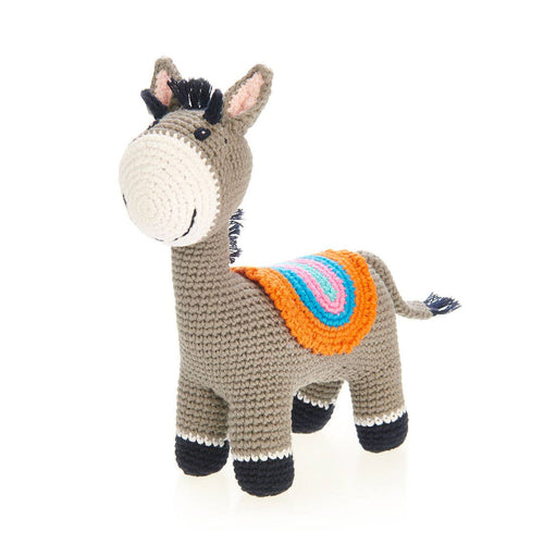 The Baby Blanket Store Stuffed Animal Baby Donkey | Handmade Organic Cotton Stuffed Animal with Gentle Rattle