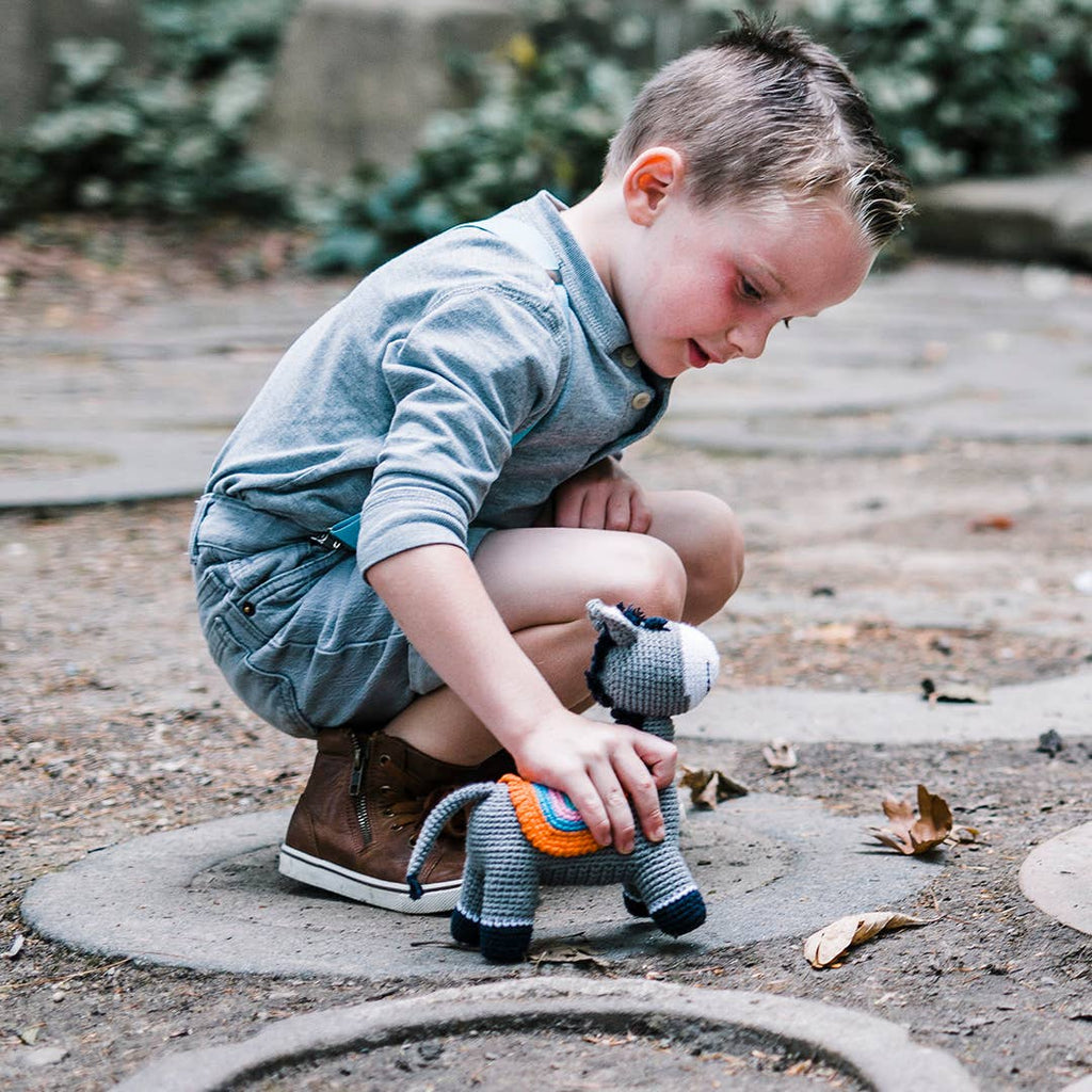 The Baby Blanket Store Stuffed Animal Baby Donkey | Handmade Organic Cotton Stuffed Animal with Gentle Rattle
