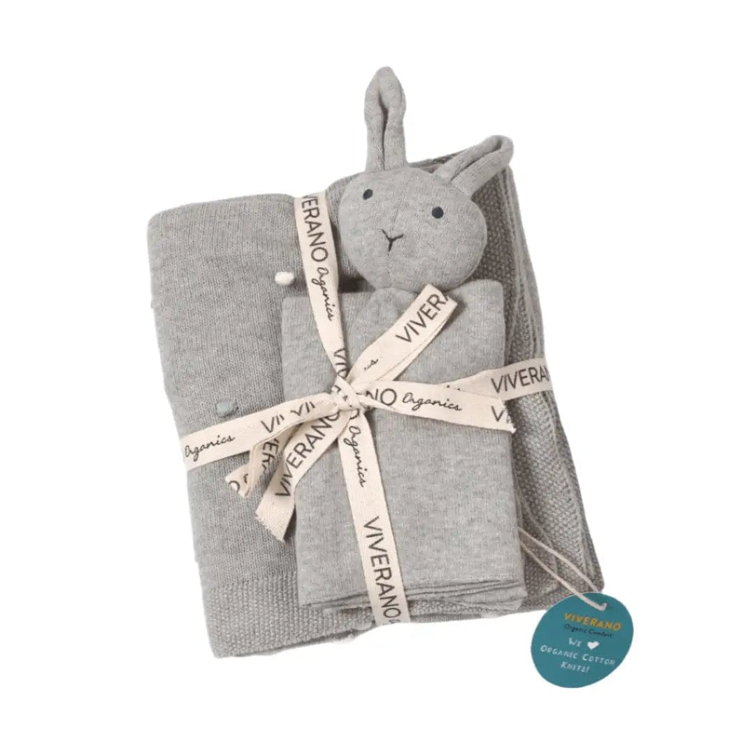 The Baby Blanket Store Crib Blanket 30" x 42" Grey/ Ivory Bobble / OS Bunny Bobble Baby Blanket & Lovey | Organic Cotton Knit Gift Set