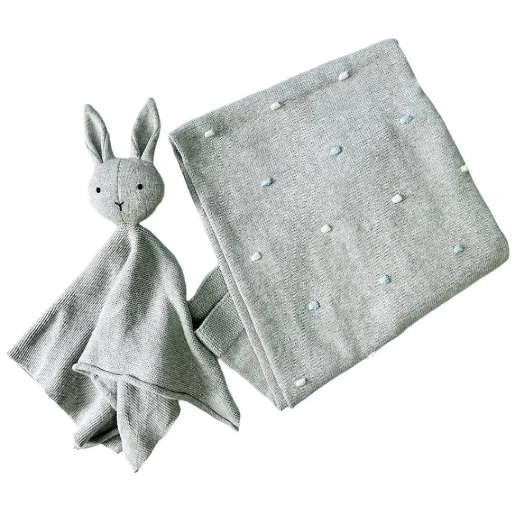 The Baby Blanket Store Crib Blanket 30" x 42" Grey/ Ivory Bobble / OS Bunny Bobble Baby Blanket & Lovey | Organic Cotton Knit Gift Set