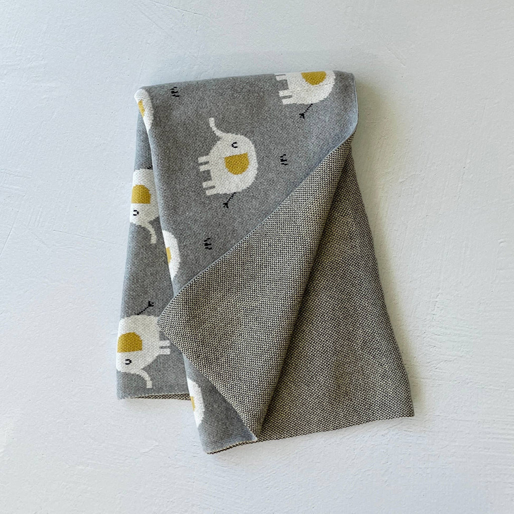 The Baby Blanket Store Crib Blanket 30" x 42" OS / Grey Heather Elephant Baby Blanket & Lovey | Organic Cotton Jacquard Knit Gift Set