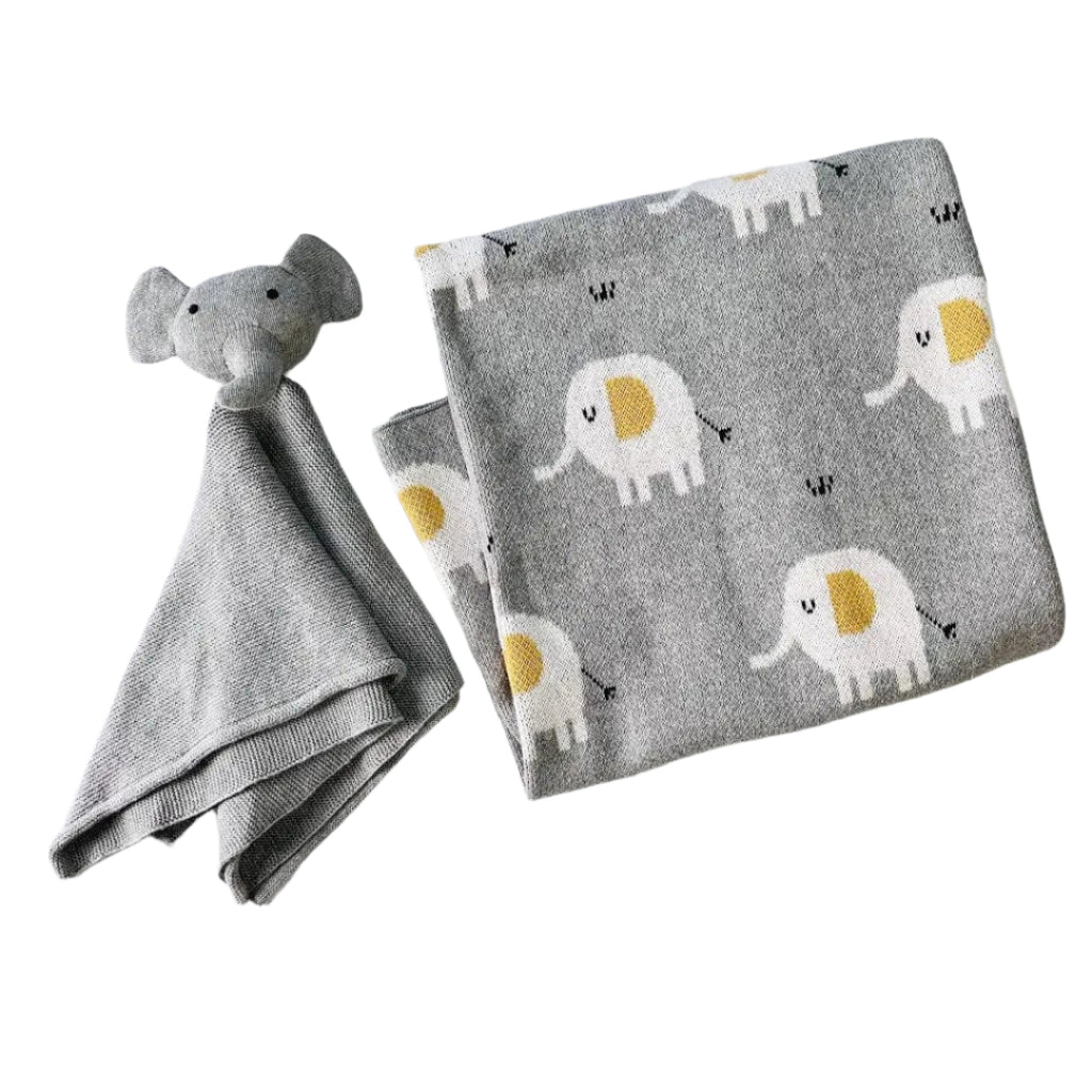 The Baby Blanket Store Crib Blanket 30" x 42" OS / Grey Heather Elephant Baby Blanket & Lovey | Organic Cotton Jacquard Knit Gift Set