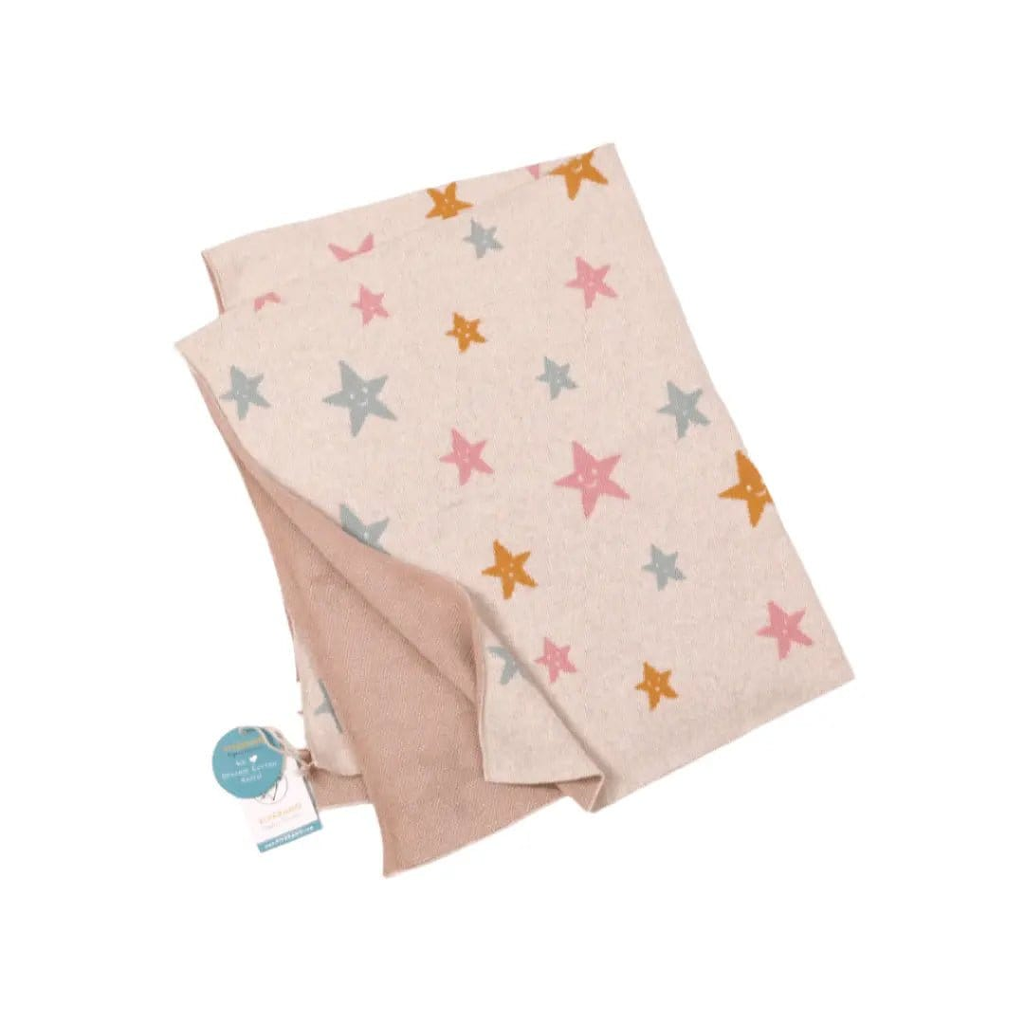 The Baby Blanket Store Crib Blanket 30" x 42" OS / Natural Multi-color Stars Baby Blanket  & Lovey | Organic Cotton Jacquard Knit Gift Set