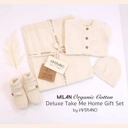 The Baby Blanket Store Sweater Knit Gift Set 4-Pc Milan Pastel Baby Shower Luxe Knit Gift Set | Soft Organic Cotton