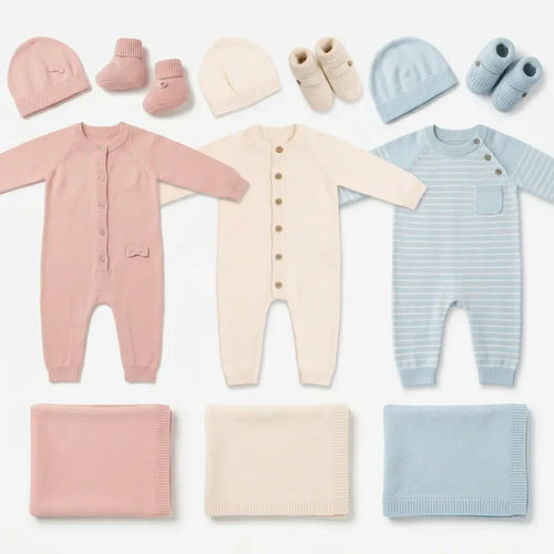 The Baby Blanket Store Sweater Knit Gift Set 4-Pc Milan Pastel Baby Shower Luxe Knit Gift Set | Soft Organic Cotton
