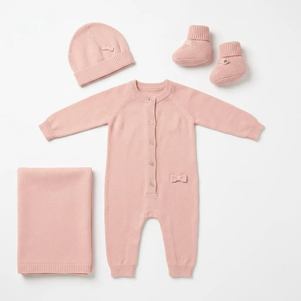 The Baby Blanket Store Sweater Knit Gift Set 0-3M / Blush 4-Pc Milan Pastel Baby Shower Luxe Knit Gift Set | Soft Organic Cotton