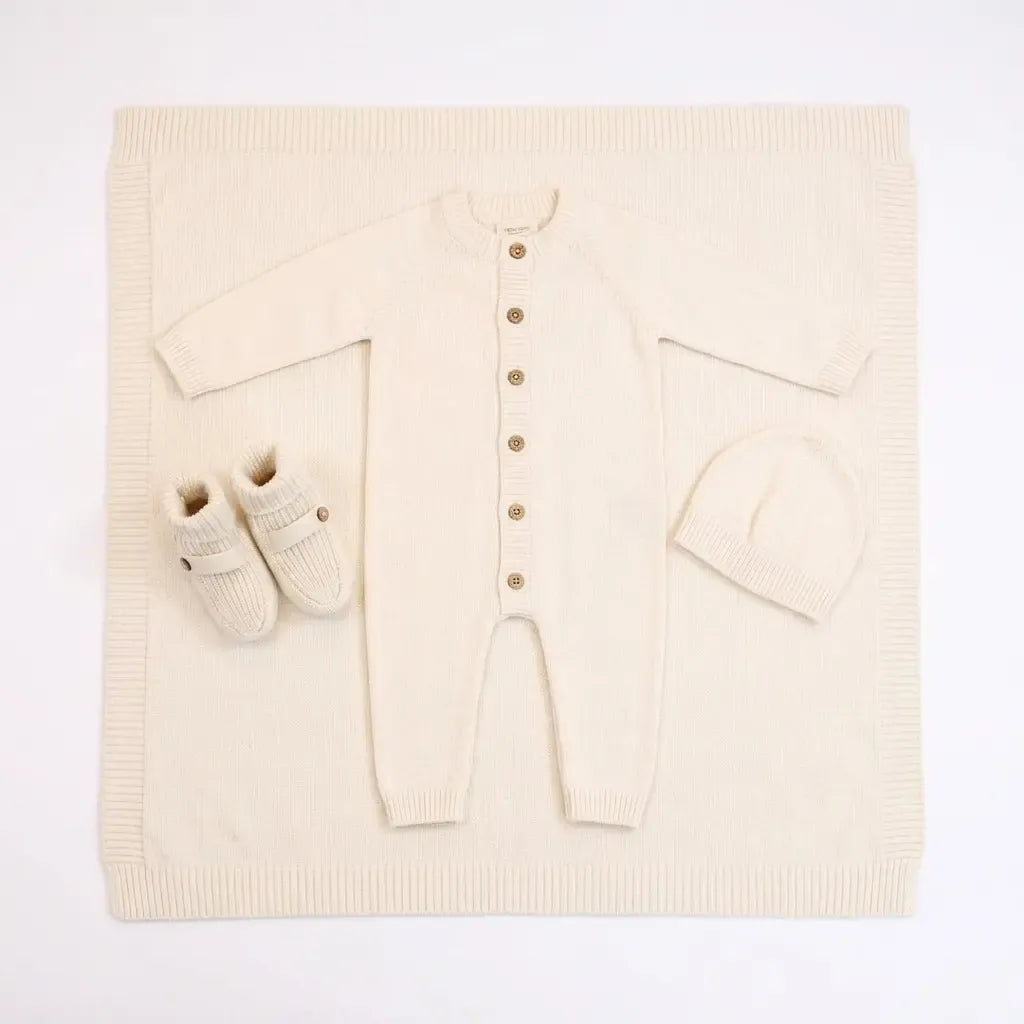 The Baby Blanket Store Sweater Knit Gift Set 0-3M / Cream 4-Pc Milan Pastel Baby Shower Luxe Knit Gift Set | Soft Organic Cotton