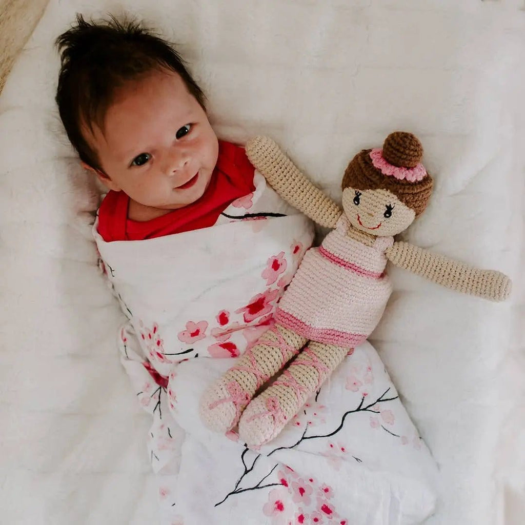 The Baby Blanket Store Stuffed Animal Pink Ballerina Doll | Handmade Organic Cotton Stuffed Toy
