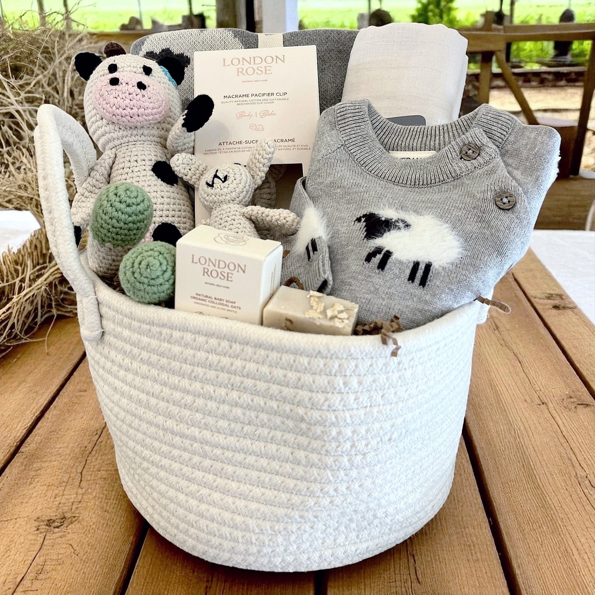 The Baby Blanket Store Gift Basket Organic Baby Gift Basket | Wooly Sheep 3D Blanket & Sheep Jumpsuit | 8 Piece Set