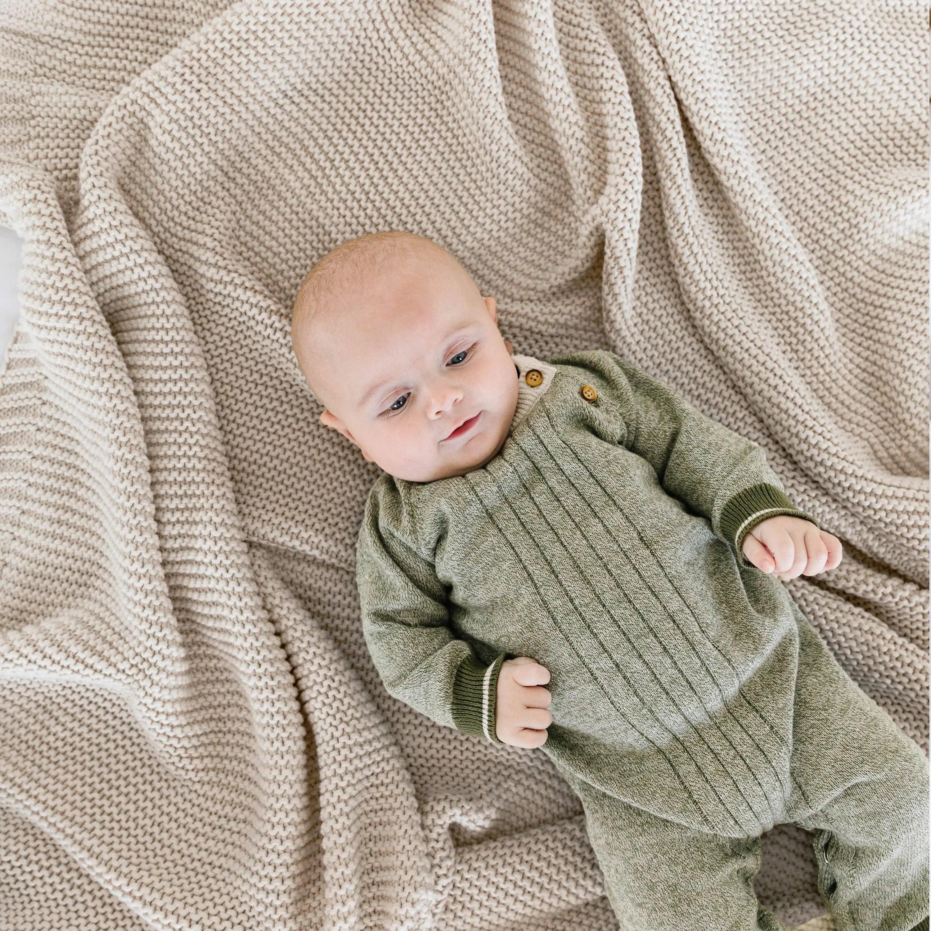 The Baby Blanket Store Throw Blanket Beige Chunky Knit Throw Blanket | Organic Cotton