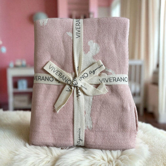 The Baby Blanket Store Crib Blanket 30" x 42" Blush Tutu 3D | Organic Cotton Jacquard Knit Reversible Baby Blanket
