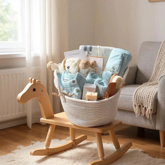 The Baby Blanket Store Gift Basket Organic Baby Gift Basket | Buddy Dog Luxe Knit Set