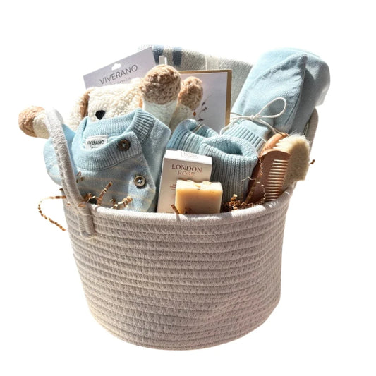 The Baby Blanket Store Gift Basket Organic Baby Gift Basket | Buddy Dog Luxe Knit Set