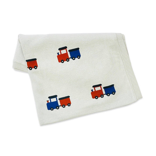 Viverano Organics Stone / One Size Choo Choo Train - Organic Cotton Jacquard Knit Baby Blanket