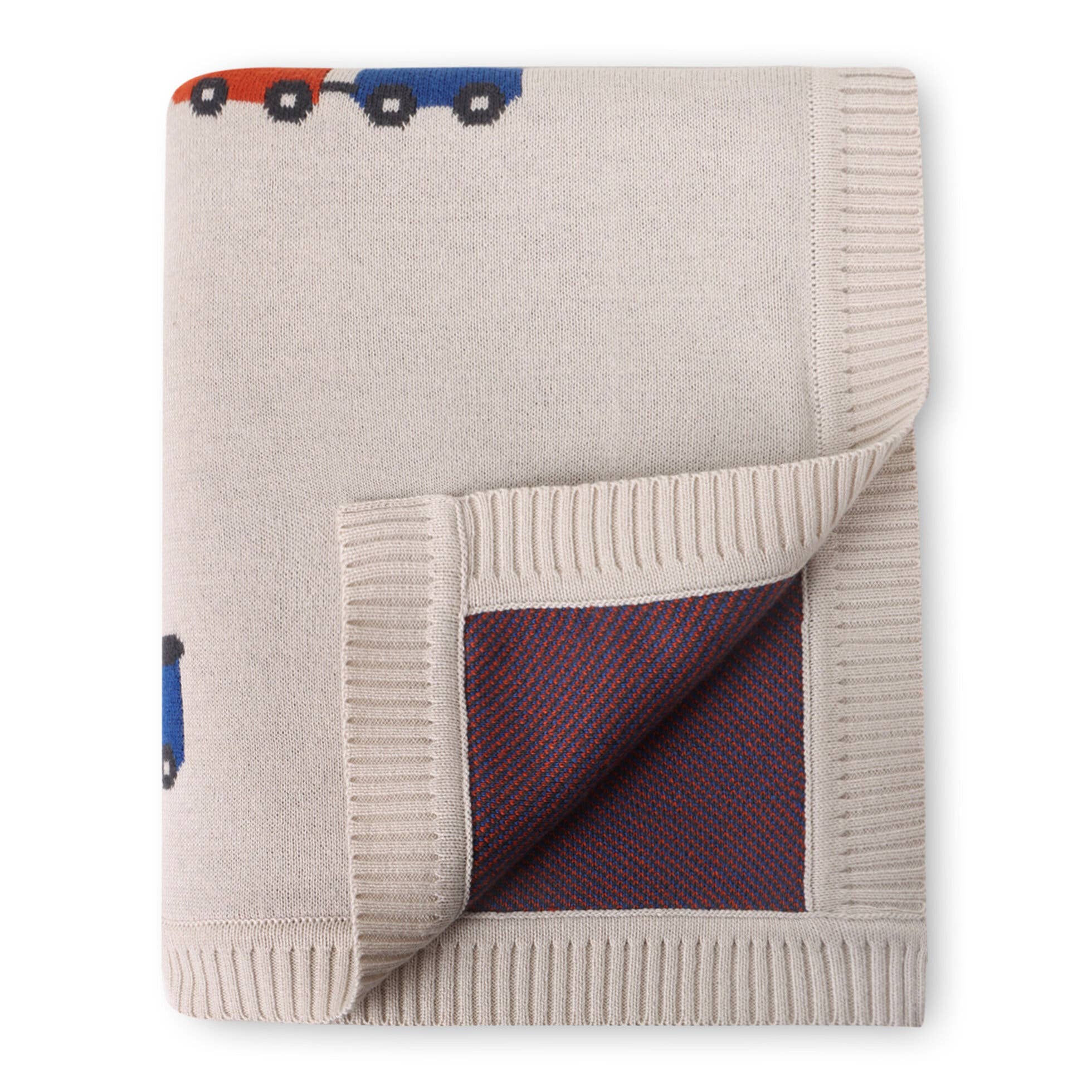 Viverano Organics Stone / One Size Choo Choo Train - Organic Cotton Jacquard Knit Baby Blanket