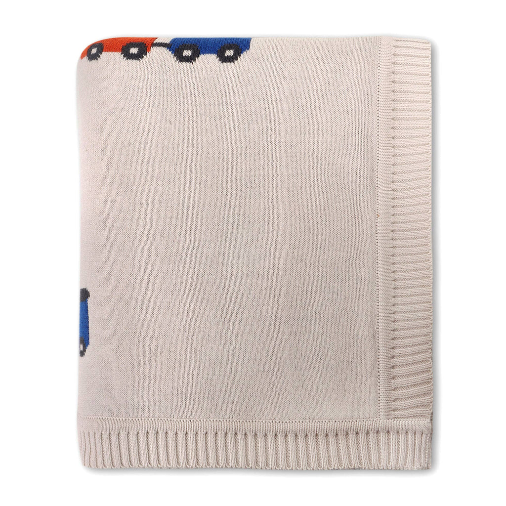 Viverano Organics Stone / One Size Choo Choo Train - Organic Cotton Jacquard Knit Baby Blanket