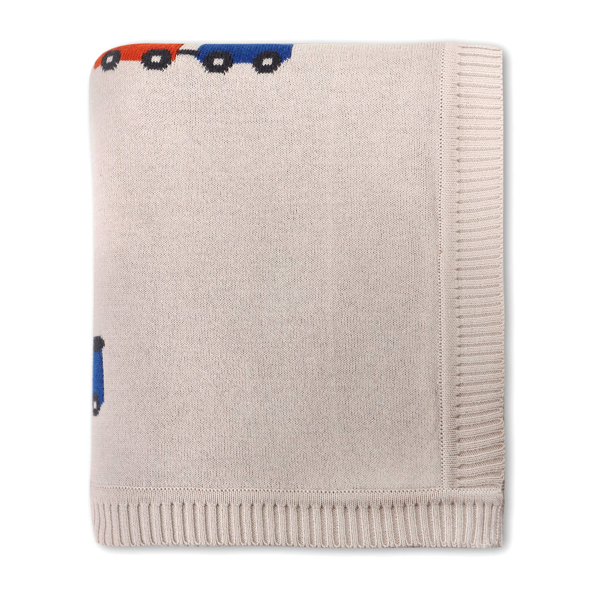 Viverano Organics Stone / One Size Choo Choo Train - Organic Cotton Jacquard Knit Baby Blanket
