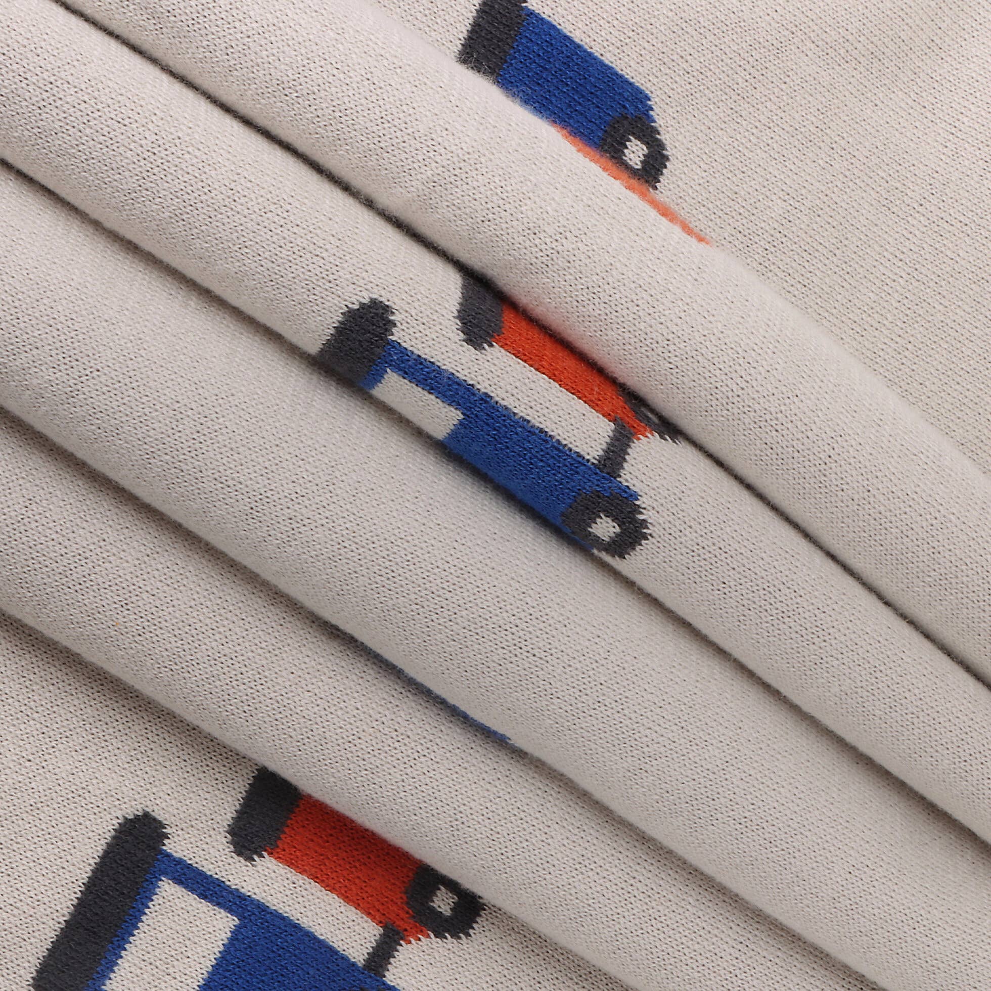 Viverano Organics Stone / One Size Choo Choo Train - Organic Cotton Jacquard Knit Baby Blanket