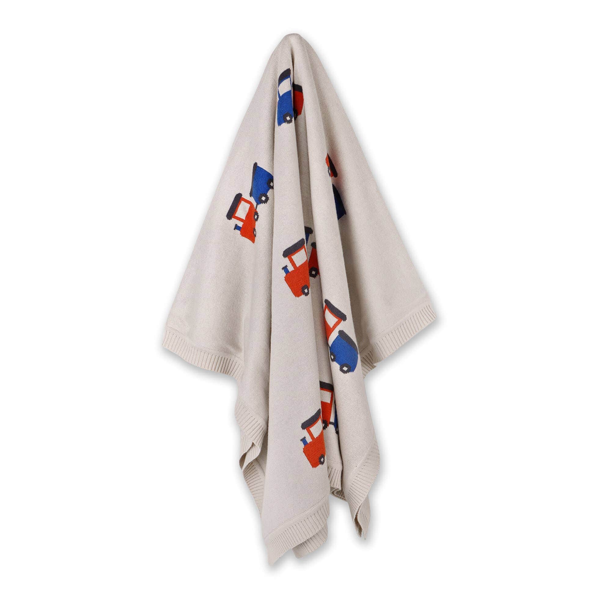 Viverano Organics Stone / One Size Choo Choo Train - Organic Cotton Jacquard Knit Baby Blanket