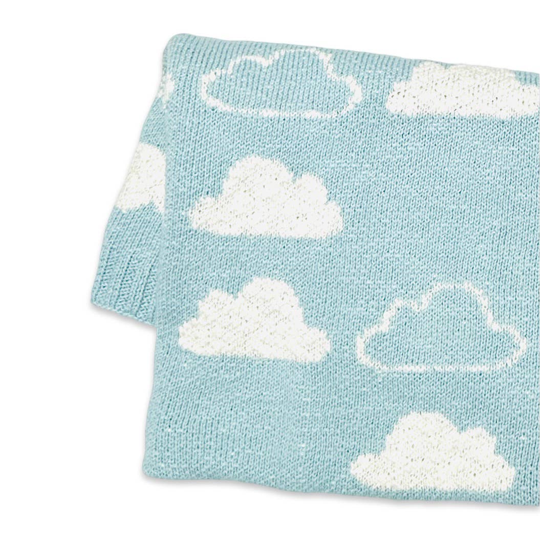 Cloud - Organic Jacquard Sweater Knit Baby Blanket - Crib Blanket 30" x 42" - The Baby Blanket Store - at The Baby Blanket Store. (Baby Blue, One Size)