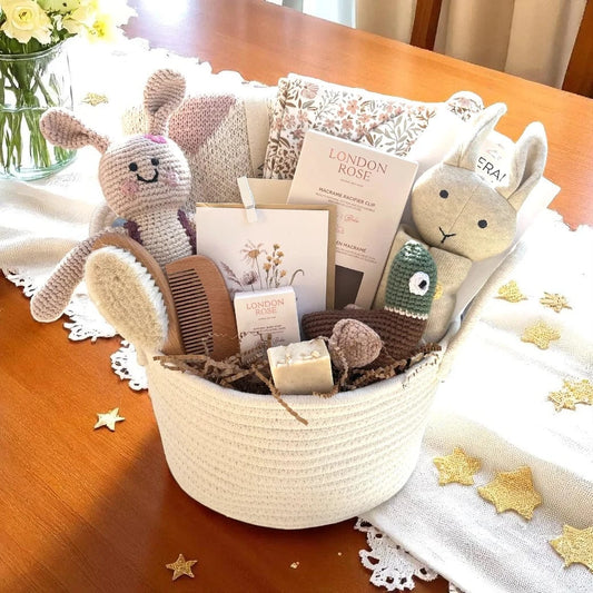 The Baby Blanket Store Gift Basket Organic Baby Gift Basket | Bunny & Heart Blanket Set