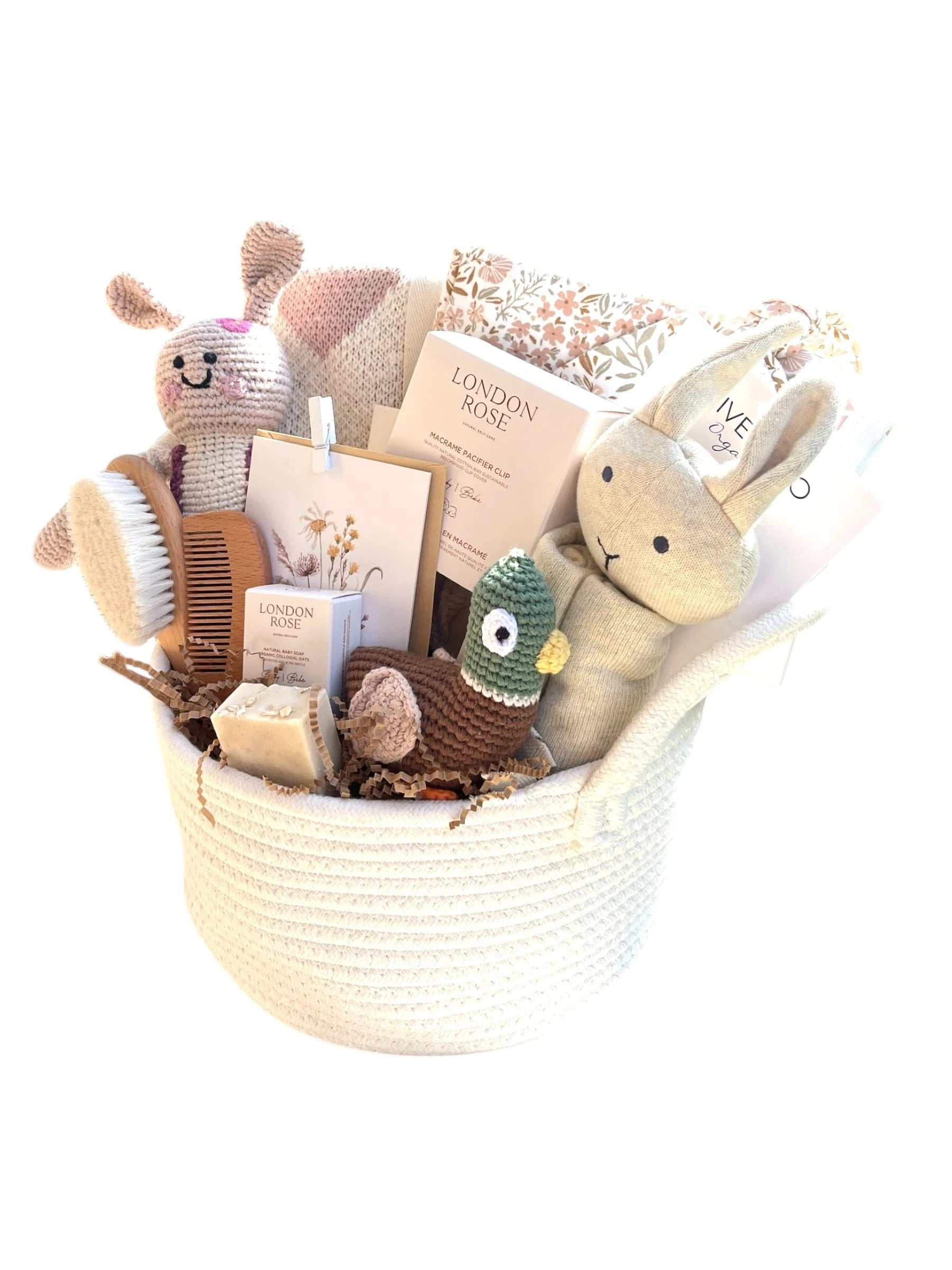The Baby Blanket Store Gift Basket Organic Baby Gift Basket | Bunny & Heart Blanket Set