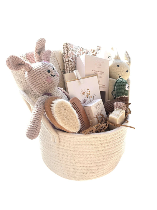 The Baby Blanket Store Gift Basket Organic Baby Gift Basket | Bunny & Heart Blanket Set