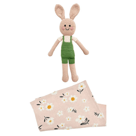 The Baby Blanket Store Bundle Daisy Baby Blanket & Bunny Stuffed Animal Bundle | Organic Cotton