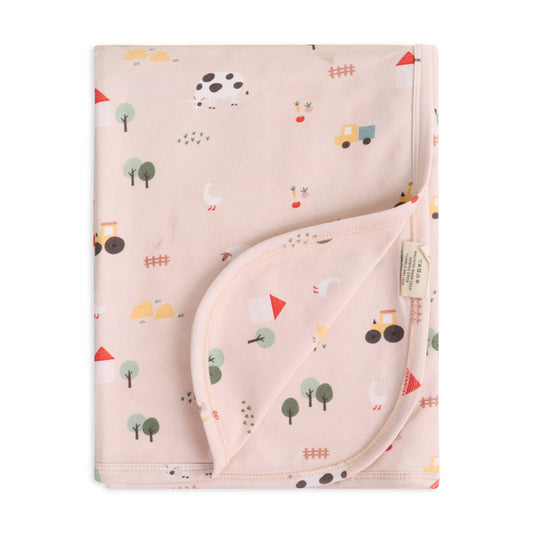 Viverano Organics ONE SIZE / TAN Farm Reversible Baby Blanket (Organic Jersey)
