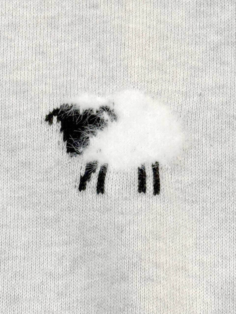 Viverano Organics 0-3M / Pewter Grey Heather Furry Sheep Jacquard Sweater Knit Baby Jumpsuit (Organic)