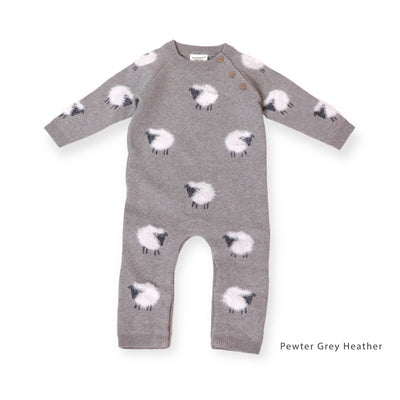 Viverano Organics 0-3M / Pewter Grey Heather Furry Sheep Jacquard Sweater Knit Baby Jumpsuit (Organic)