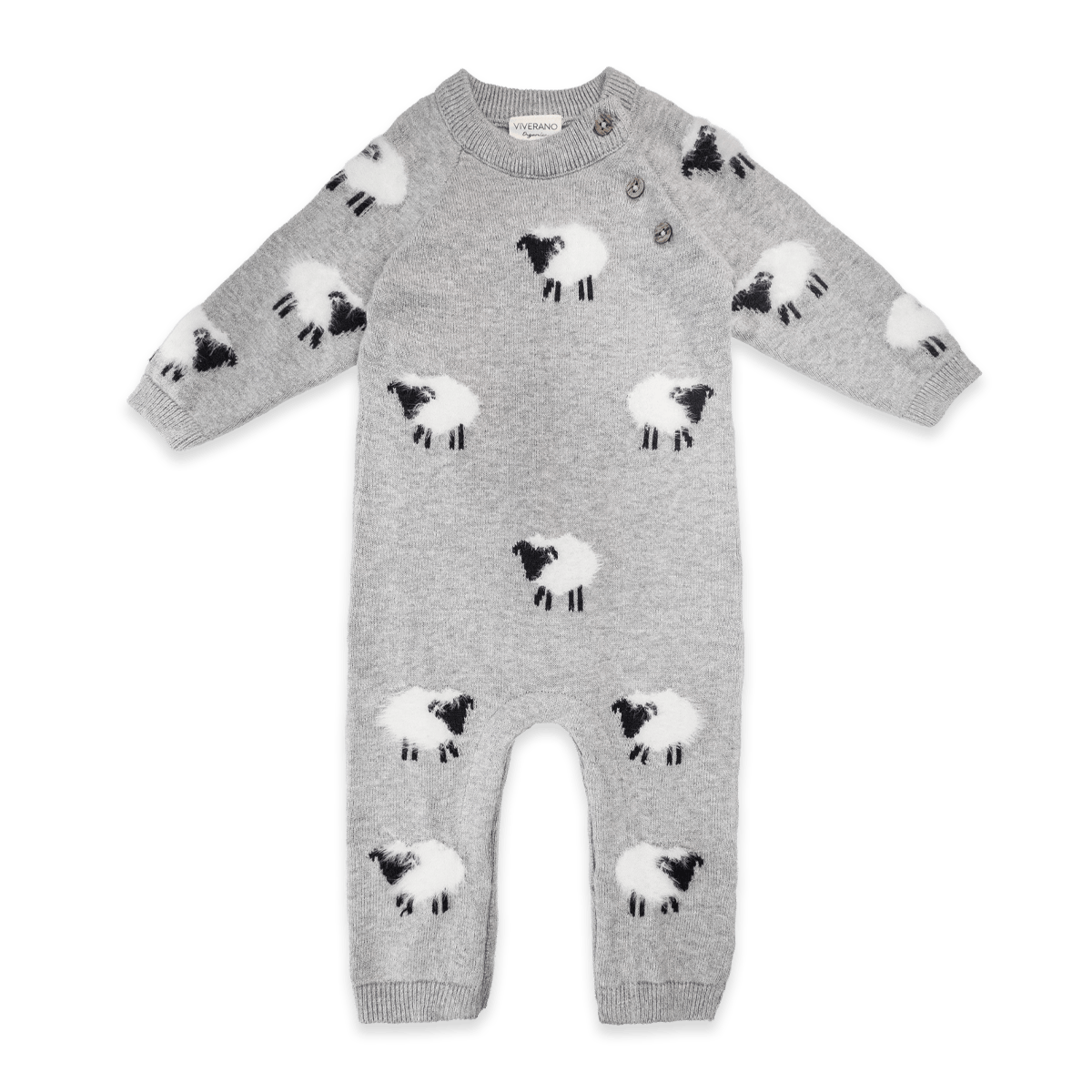 The Baby Blanket Store clothing 3-6M / Pewter Grey Heather Furry Sheep Jacquard Sweater Knit Baby Jumpsuit (Organic)