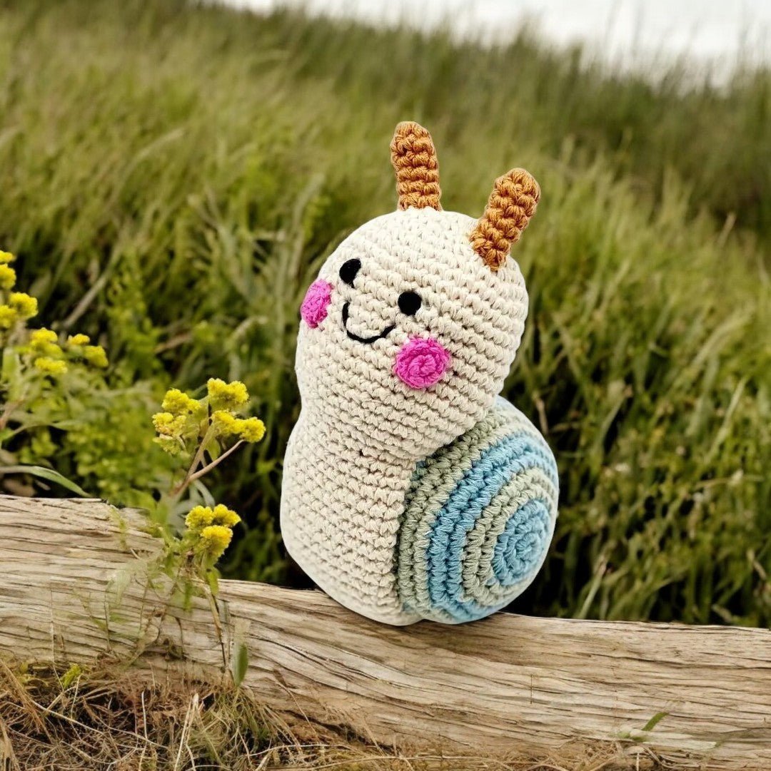 Garden Snail - Handmade Organic Stuffed Animal with Gentle Rattle - Stuffed Animal - at The Baby Blanket Store. (Natural, )