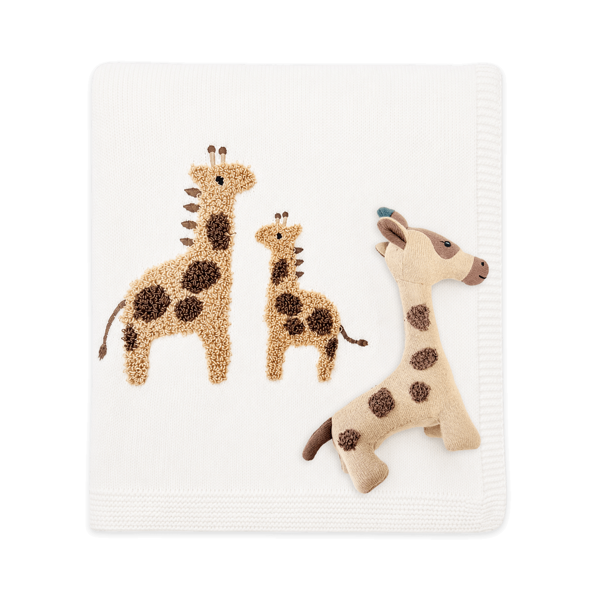 Viverano Organics Dove White / One Size Giraffe Knit Baby Blanket & Toy Gift Set (Organic Cotton)