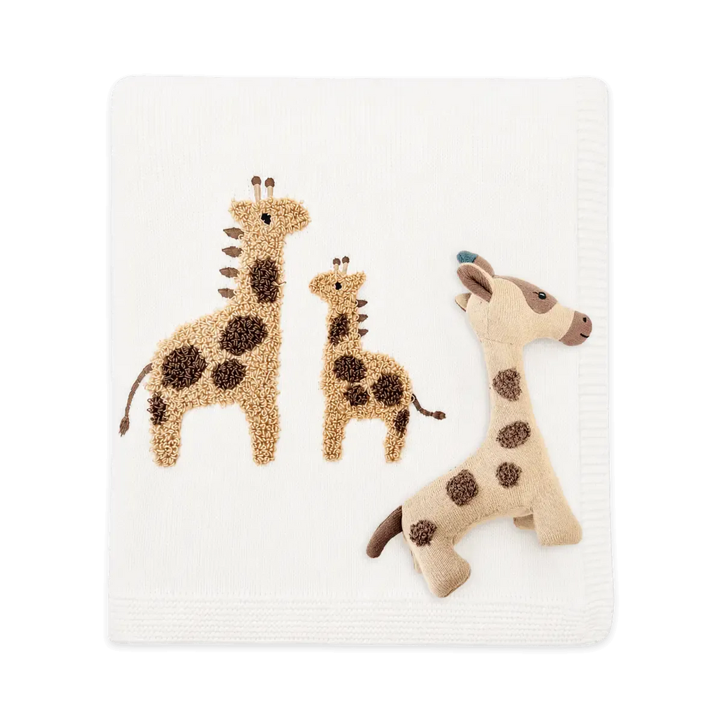 The Baby Blanket Store Crib Blanket 32"x 40" Dove White / One Size Giraffe Knit Baby Blanket & Toy Gift Set | Organic Cotton