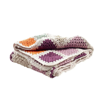 The Baby Blanket Store Crib Blanket 33.5" x 37.5" Purple Granny Square Crochet | Handmade Organic Cotton Baby Blanket
